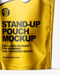 Matte Metallic Stand Up Pouch With Zipper Mockup In Pouch Mockups On Yellow Images Object Mockups