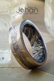 Meteorite Men S Wedding Band With Composite Mokume Gane Sleeve 1963 In 2020 Meteorite Wedding Band Mens Wedding Bands Mens Wedding Bands Unique