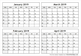 Printable Blank Four Month January February March April 2019 Calendar Inside January And February Calendar 201 September Calendar July Calendar August Calendar