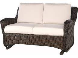 Includes set of 2 lounge chairs, outdoor table and loveseat glider; Ebel Dreux Wicker Glider Loveseat Ebl742