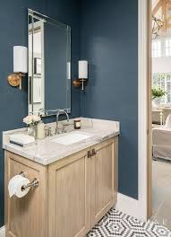 The earthy hues of brown will always be enhanced when contrasted with crisp white. Light Brown And Blue Bathroom Colors Transitional Bathroom