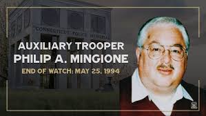 On May 25, 1994, Auxiliary Trooper Phillip A. Mingione of Milford had  stopped and was standing outside his vehicle