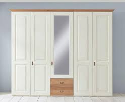 Kleiderschrank mit spiegel im landhausstil. Kleiderschrank 5turig 1 Spiegeltur 2 Schubladen 60er Raster Kiefer Massiv Weiss Lackiert Wildeiche Geolt Nordic Dreams Landhausstil Casade Mobila