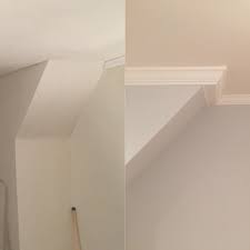 Before And After Crown Molding Project With Angled Walls Crown Molding Vaulted Ceiling Interior Paint Painted Closet