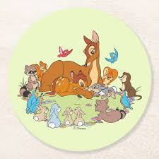 Forest Animals Greeting Prince Bambi Round Paper Coaster Zazzle Com In 2020 Forest Animals Bambi Bambi Disney
