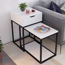 Jaxpety set of 2 nightstand bedside table sofa end table wood storage coffee tea table with drawer modern home furniture,white. Boju Accent Living Room Nest Of Coffee End Table With Drawer Set Of 2 Nest Of
