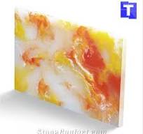 Orange Translucent Backlit Onice Artificial Onyx Tile,Engineered Stone Alabaster Tiles Slabs for Tabletop Bar Tops Cladding,Wall Panel,Glass ...