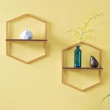 Make the most of the walls with kids shelves, wall cubbies, hooks and hardware. Stylewell 15 In H X 12 In W X 4 In D Wood And Gold Metal Wall Mount Hexagon Floating Shelf Set Of 2 18mje2707 The Home Depot