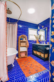 Cobalt Blue And Orange Bathroom Design Ideas In 2020 Kid Bathroom Decor Kids Bathroom Tub Shower Combo