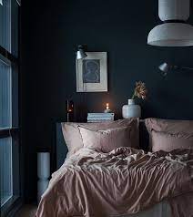 Dark Blue Bedroom Walls With Pale Pink Sheets Bedroom Interior Blue Bedroom Decor Dark Blue Bedrooms