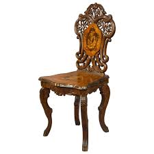 Carved And Inlaid Walnut Chair With Musical Work Swiss 1900 1stdibs Com Walnut Chair Chair Vintage Style Furniture