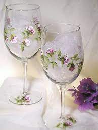 Glassware Hand Painted Wine Glasses Amethyst Lavender Rose Buds White Edges Fresh Gree Painted Wine Glasses Hand Painted Wine Glasses Hand Painted Glasses