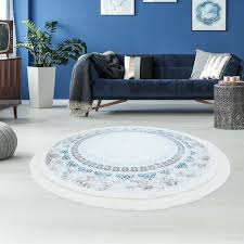 Auf dem boden liegt ein teppich. Druck Teppich Zara 11244 Blau Grau Flachflor Polyester Ornamente Orientalisches Klassisches Muster Maander Bordure Umrandung Waschbar In Waschmaschine Teppich Leicht Faltbar Strapazierfahig Langlebig