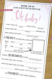 Welcome a new born baby or congratulate the mom to be with a printable or online card! Baby Shower Game Mad Libs Advice Card Press Print Party