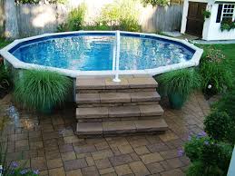 Exterior Antique Above Ground Pool Ladder Attached To Deck From 3 Most Wanted Above Small Backyard Pools Best Above Ground Pool Above Ground Pool Landscaping