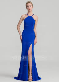 Us 105 00 Sheath Column Scoop Neck Sweep Train Jersey Evening Dress With Split Front Jj S House Vestido De Baile Longo Vestidos Vestidos De Baile
