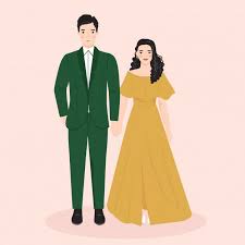 Young Man And Woman Couple Bride And Groom In Wedding Formal Dress Trendy Vector Illustration In 2020 Navy Blue Wedding Invitations Wedding Illustration Watercolor Floral Wedding Invitations