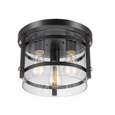 Progress Lighting Fairforest 15 75 In 3 Light Matte Black Flushmount With Aged Oak Accents P350175 031 The Home Depot Flush Mount Ceiling Lights Globe Electric Light Fixtures Flush Mount