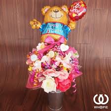 バルーン ピンクキャンディブーケ バースデーベア セレクトショップwhoopie ウーピー キャンディブーケ お菓子ブーケ バースデー