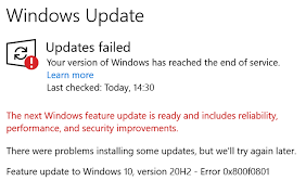 Therefore, the new features in windows 10, version 20h2 are included in the latest monthly quality update for windows 10, version 2004 (released october 13, 2020), but are in an inactive and dormant state. Update To Windows 20h2 Will Not Install Error 0x800f0801 And Microsoft Community