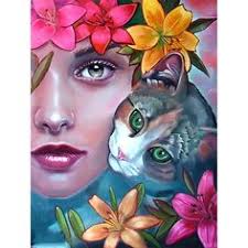 5D Diamond Painting Woman Face and Cat Paint with Diamonds Art Crystal Craft  Decor