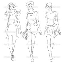 Free Coloring Pages Of Fashion Design Models Illustration Coloring Pages Vector Illustration