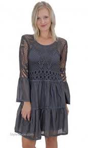 Courtney Bohemian Crochet Shirt Dress In Gray Monoreno Dress