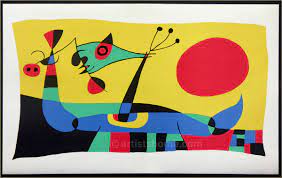 Karneval der harlekine (1925) figur, einen stein nach einem vogel werfend (1926) die dichterin (1940) und das gold im himmelblau (1967). Joan Miro Die Pfauenfeder 1956 Original Lithographie Mourlot Originalgrafik Kaufen Im Galerie Shop