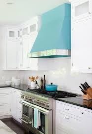 Stainless steel oven hood vent. Blue Range Hood With Stainless Steel Stove Contemporary Kitchen