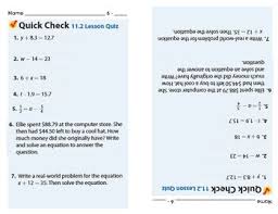 7th grade prep ﻿ ﻿ go math review. Go Math Grade 6 Quick Check Lesson 11 2 Addition And Subtraction Equations