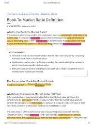 The book value per share is the value of the company's stock on the company's stockholders' equity section. Book To Market Ratio Definition Investopedia Book Value Stocks
