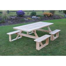 A L Furniture 8 Ft Rectangular Walk In Wood Picnic Table With Optional Umbrella Hole Wooden Picnic Tables Picnic Table Plastic Picnic Tables