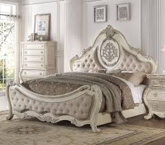 Beds and bed frames by ashley homestore. Luxury Beige Linen Antique White King Bed Ragenardus 27007ek Acme Ragenardus Wh 27007ek