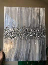 Homedecor Art Painting Silver White Gray Resin Painting Embellished With Glitter Etsy Resin Wall Art Resin Painting Mixed Media Wall Art