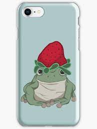 Frog Wearing A Strawberry Iphone Case Cover By Juniperusbee In 2021 Strawberry Drawing Frog Wallpaper Cute Frogs