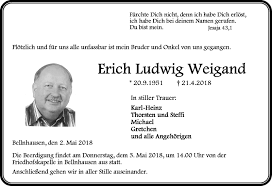Traueranzeigen von Erich Ludwig Weigand