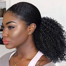 If you want it to be slick, use hair gel or hair wax. Amazon Com Yebo Drawstring Ponytail Afro Kinky Curly Ponytail Extension Short 10 Inch Synthetic Curly Ponytail Hair Pieces Natural Black For African American Women 1b 10inch Beauty