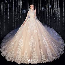 Check spelling or type a new query. Vintage Muslimisches Champagner Brautkleider Hochzeitskleider 2020 Ballkleid Stehkragen 3 4 Armel Durchbohrt Applikationen Spitze Kathedrale Schleppe