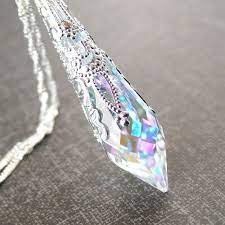 Swarovski Clear Crystal Necklace Sterling Silver Aurora Etsy Clear Crystal Necklace Crystal Necklace Pendant Crystal Necklace