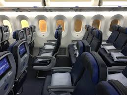 The 787's cabin features wider aisles and seats, large the typical seating arrangement includes economy (214), business (50) and first class (16) seats. United Airlines 787 9 Premium Economy Best Image Of Economy