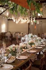 Wedding Reception Table Scape In The Granary With Hanging Lights At Pippin Hill F Vineyard Wedding Decor Hotel Wedding Receptions Wedding Table Decorations Diy