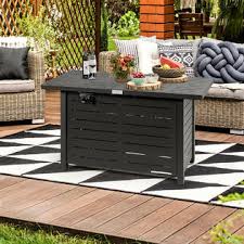 The table's base can hold a 20lb propane gas tank which is connected to the burner. Gymax 42 Rectangular Propane Gas Fire Pit 60 000 Btu Heater Outdoor Table W Cover