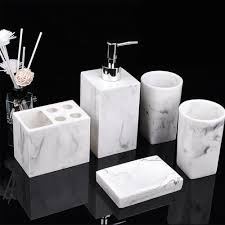 This inclusive bath accessory set can elegantly blend into any bathroom settings for its sophisticate detailing and astonishing character this marble bathroom accessory tray is a perfect complement to your vanity assortment. Buy Resin Imitation Marble Bathroom Accessory Set Mouthwash Cup Soap Toothbrush Holder Shampoo Bottle Household Wash Set At Affordable Prices Free Shipping Real Reviews With Photos Joom