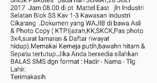 Tes skill atau kecepatan tangan ini juga ada di tes seleksi di pt omron manufacturing of indonesia tapi bedanya di mattel tes menata kartu diganti dengan memasangkan baju beserta aksesoris dengan batasan waktu yang ditentukan. Pt Mattel Indonesia Jababeka Anda Bisa Melamar Via Email Yang Lebih Efisien Dan Praktis Random Email Loker