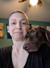 Trying to work at home with a weim (mix)