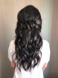 Long Dark Hair Glam Waves Boho Waves Curls Half Up Half Down Bridesmaid Bridal Hair Bridesmaid Hair Long Long Dark Hair Prom Hairstyles For Long Hair