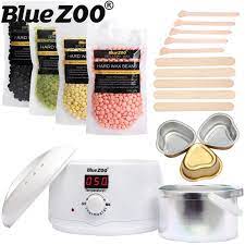 Bluezoo 500cc Depilatory Wax Warmer Heater 4 Bags Hot Hard Wax Beans Pellet Depilatory Body Hair Removal Wax Machine Hard Wax Beans Wax Hair Removal Hard Wax