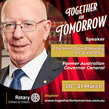 Meet our Together for Tomorrow Conference Speakers: The Honourable David  Hurley AC CVO DSC (Ret'd)) Australia's former Governor-General, a national  leader known for compassion, empathy, and service. His support of community  organisations