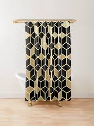 Black And Gold Geometric Cube Shower Curtain By Trajeado14 In 2020 Black Bathroom Decor Black And Gold Bathroom Gold Bathroom Decor