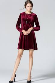 Dark Red Velvet Long Sleeve Casual Dress Long Sleeve Casual Dress Velvet Clothes Long Sleeve Short Dress